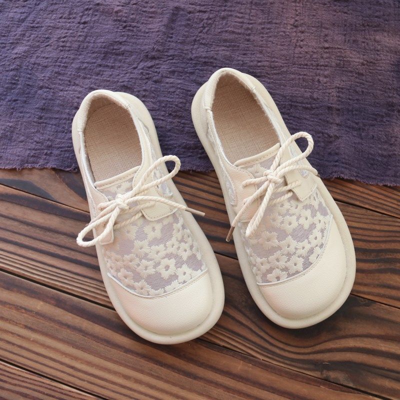 网面小白单鞋女2024夏季透气女鞋蕾丝文艺平底凉鞋镂空大头单鞋女,女鞋,深口单鞋,淘宝优惠券,粉丝福利购,淘宝优惠卷