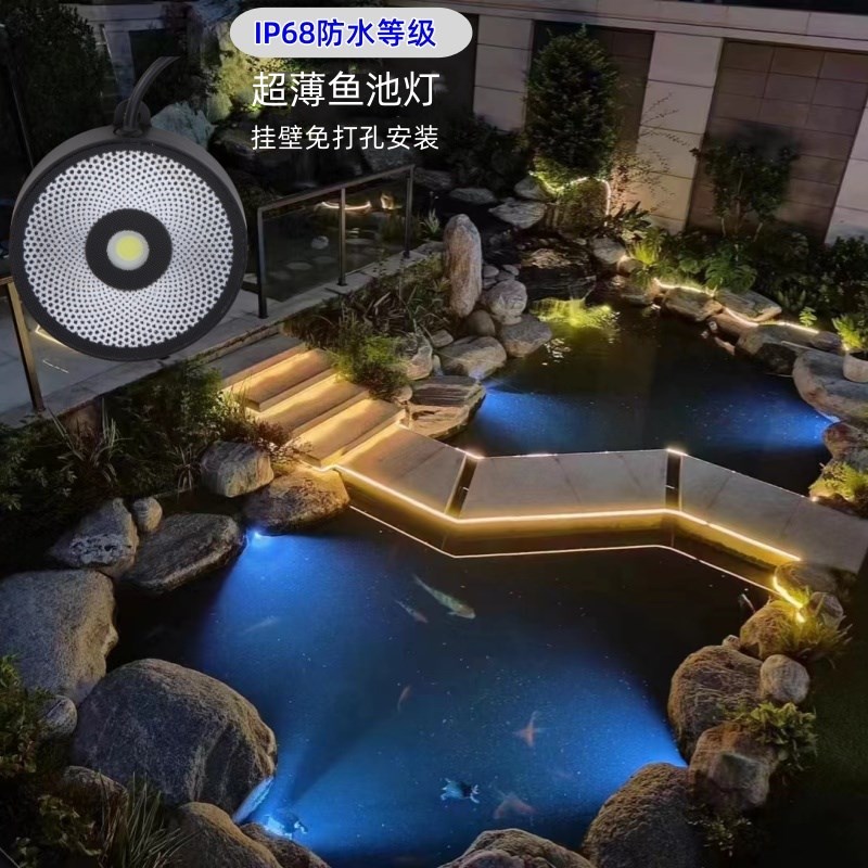 鱼池灯防水LED灯水下灯水池景观灯锦鲤鱼缸专用灯冰蓝光池壁灯24V