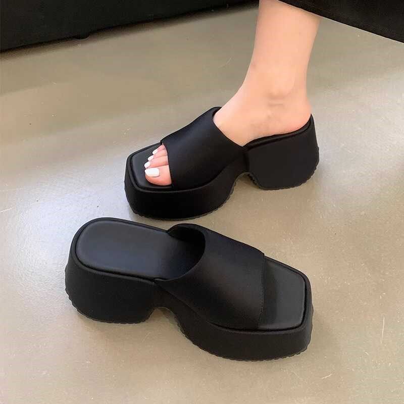 韩版百搭休闲一字带凉拖新款时尚厚底增高拖鞋外穿坡跟松糕鞋女夏,女鞋,一字拖,淘宝优惠券,粉丝福利购,淘宝优惠卷