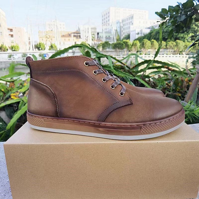 美线中帮滑板鞋厚底头层牛皮舒适百搭英伦外贸休闲皮鞋男真皮缝线