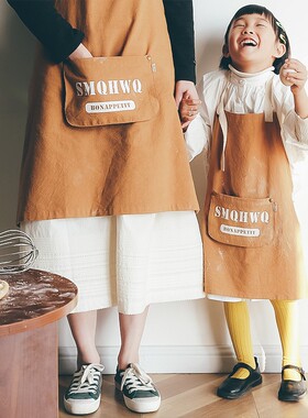 美式复古亲子围裙女家用厨房20A21新款亲子装围裙宝宝吃饭围裙