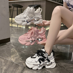 爆款老爹鞋女款2023新款秋季厚底增高鞋子百搭休闲真皮透气运动鞋