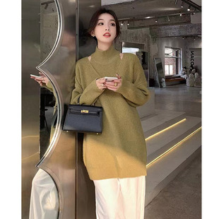 上衣韩 秋冬加厚外穿毛线衣中长版 慵懒风大尺码 宽松毛衣女2023新款