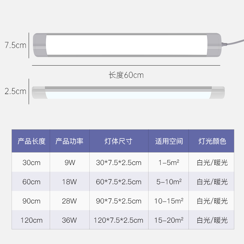 直插式ledg灯h条日光灯管长条家用床头宿舍插座壁灯吸顶补光照明