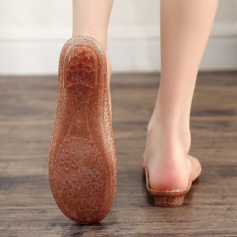 .女夏百搭居家室内水晶包头洞洞拖鞋F浴室防滑防滑纯塑料沙滩半拖