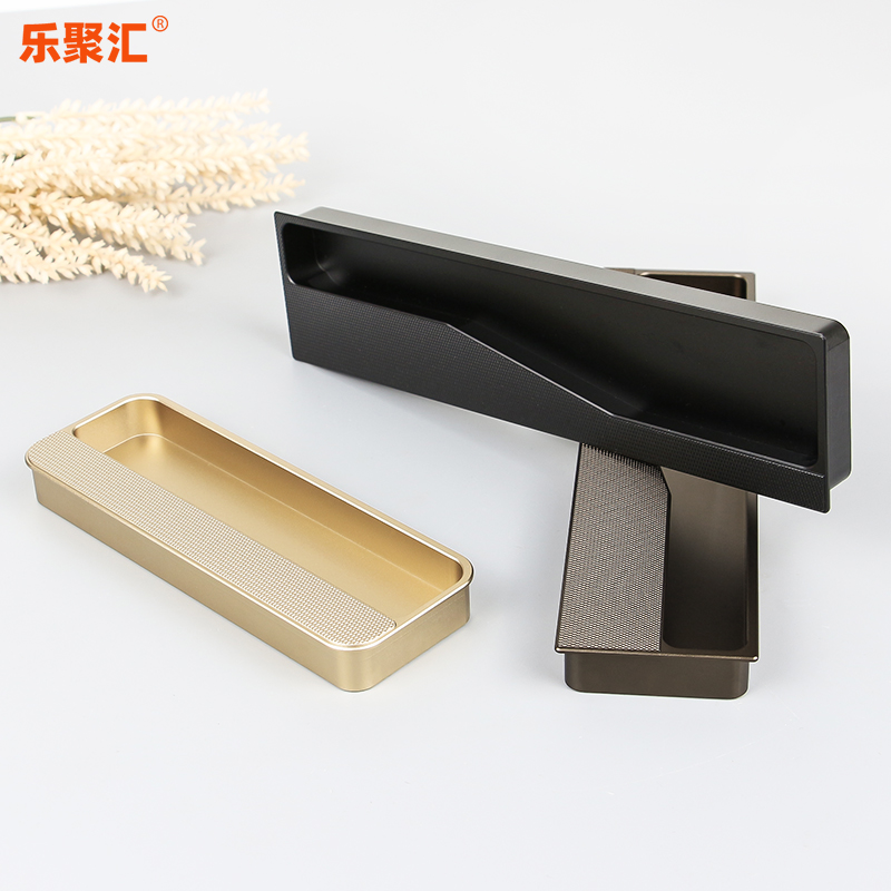 简约柜门暗拉手酷咖古铜金网格纹D开槽衣柜抽屉推拉门粘贴把手