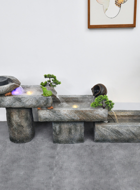 石墨假山流水喷泉室内玄关办公室店铺景观装饰循环水落地鱼池