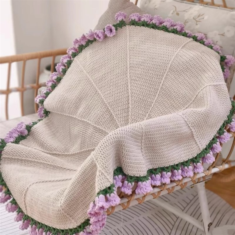 玫瑰花束毯子手工编织diy材料包毛线团钩织花朵毛毯花勾针铃兰花