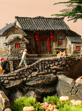 中式微缩房子复古建筑模型电视柜装饰茶几客厅阳台造景书房