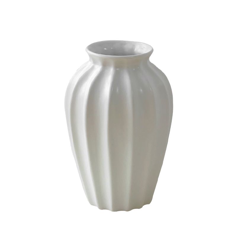 奶油风矮胖陶瓷花瓶白色现代客厅餐桌水养插花装饰摆件高级感