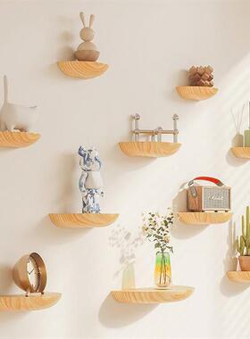 白色墙上置物架天空阶梯实木半圆隔板免钉壁挂层板储物电视墙造型