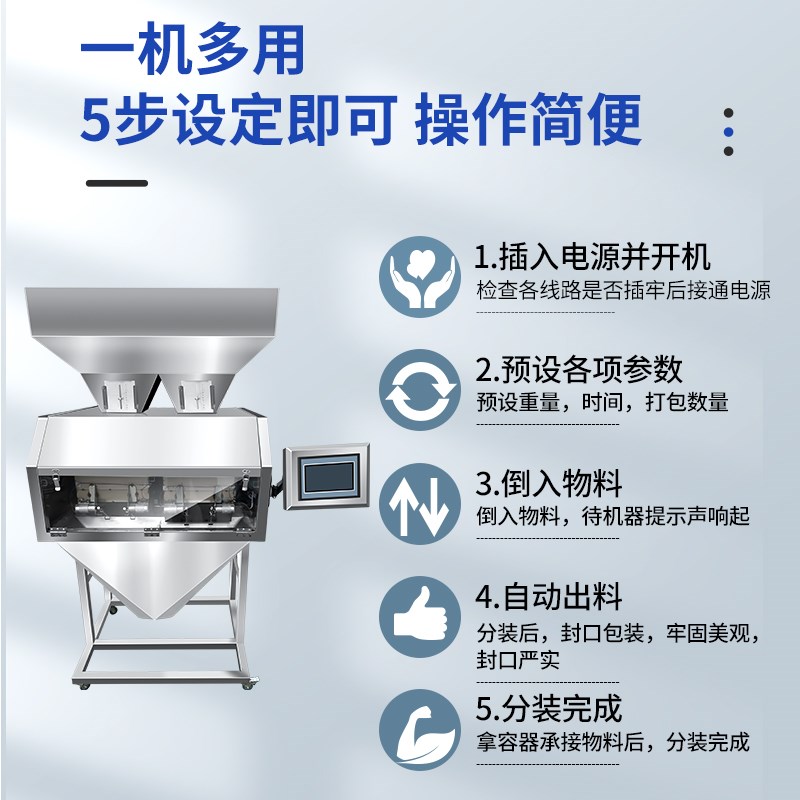 全自动称重多头定量分装机颗粒粉末大米茶叶大容量双头称包装机