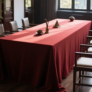 宋代美学会议桌布长方形新款桌布新高级感防水台布红桌布