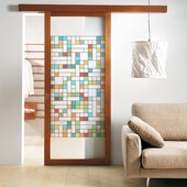 浴室门纸静电磨砂膜透光防走光纸彩色格