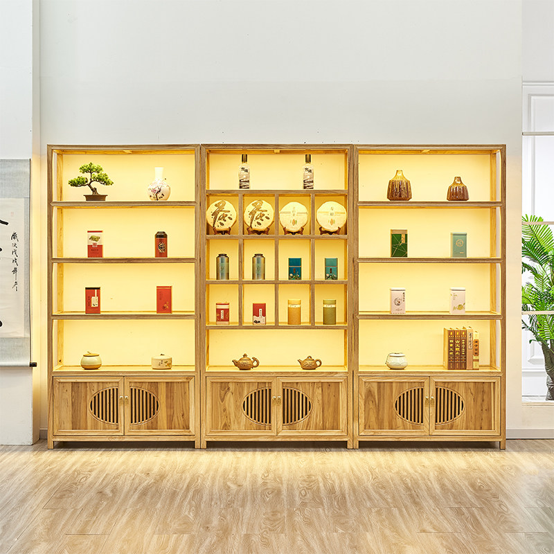 新茶叶展示架实木茶室茶庄普洱存储柜多宝阁博古架柜货架