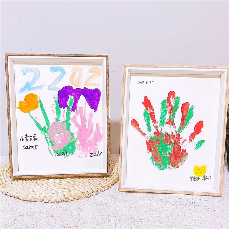 手印画diy相框10寸少儿装裱画框摆台长方形木框空框手工寸带卡纸