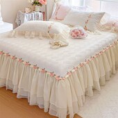 夏季 凉感类冰丝凉席三件洗公风蕾丝刺绣床裙软席子