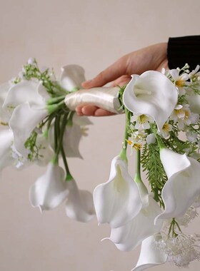 仿真白色马蹄莲 新娘婚礼拍照把束领证 假影楼结婚拍照道具