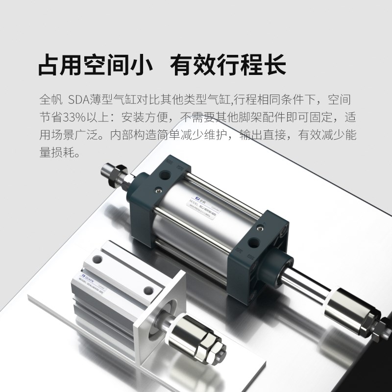 气动小型薄型气缸可调行程气缸亚德客型SDAJ20X25X32X40X50X63-30