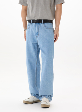 2026春季新品男士炸街蔚蓝色舒适显瘦极简百搭宽松直筒牛仔长裤