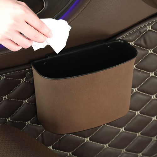 高端翻毛皮车载垃圾桶迷你车挂式垃圾箱储物桶汽车内用品垃圾袋置