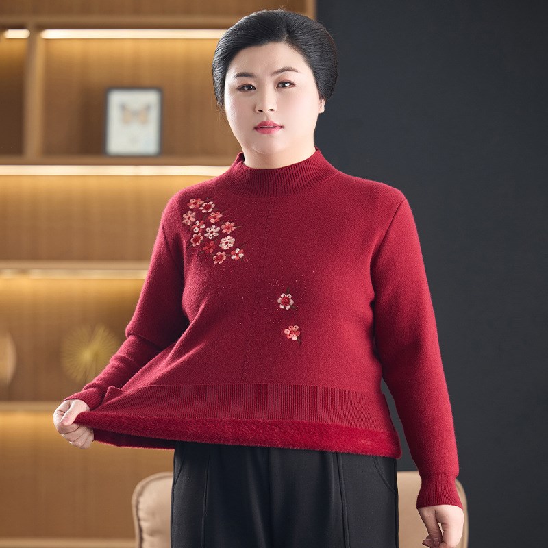 中老年女装秋冬长袖加厚羊毛衫加肥加大码200斤胖妈妈装套头毛衣