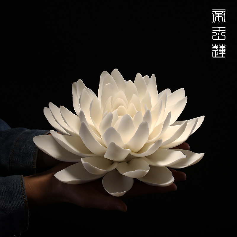 创意陶瓷手工白莲花香插家用檀香炉沉香卧室香熏炉线香薰香炉摆件
