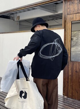 PLTH*小众线条设计印花春季薄款上衣基础内搭通勤男女百搭T恤长袖