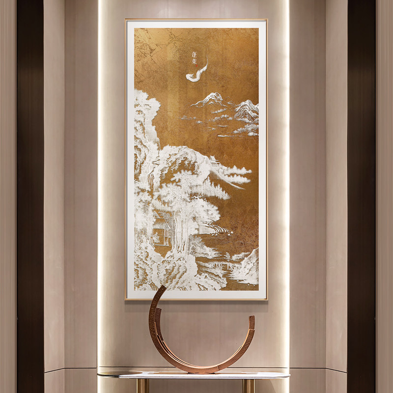 紫气东来风景玄关浮雕壁画立体装饰画新中式酒店餐厅书房禅意挂画