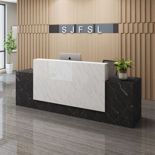 前台桌公司烤漆前台接待台吧台仿大理石纹服装店收银台简约柜台桌