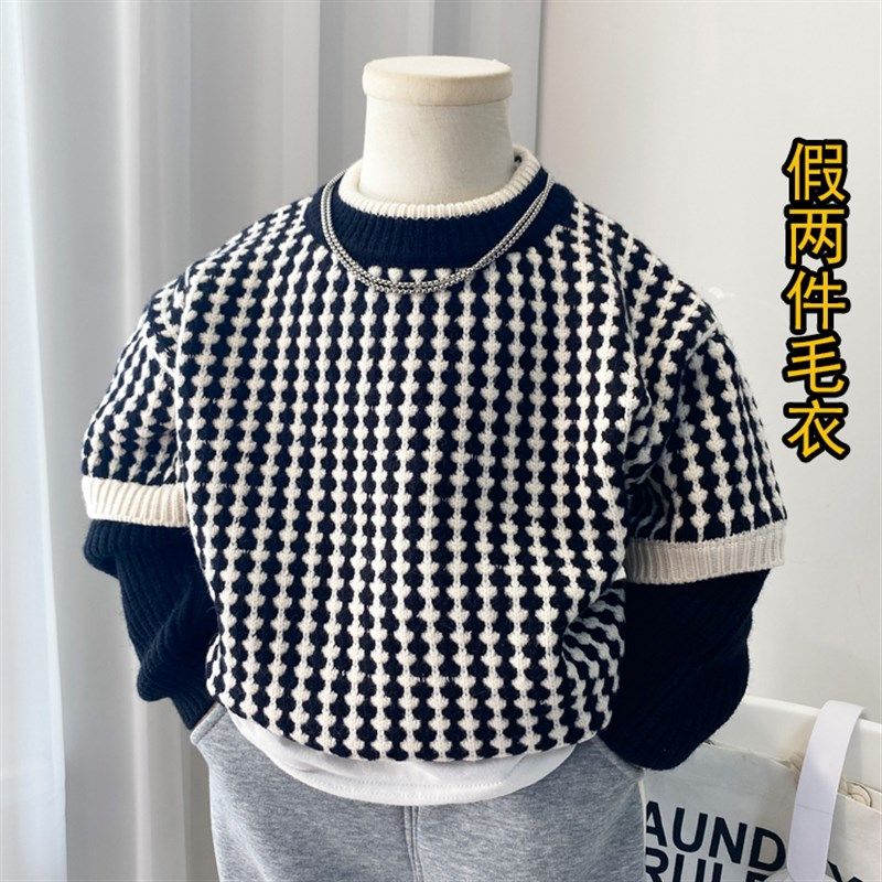 儿童男童毛衣帅气秋冬款2023新款5男孩打底衫潮洋派7圆领上衣3岁4