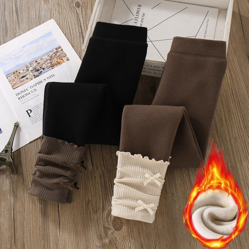 小女孩裤子加绒秋冬季时尚儿童一体绒加厚女童洋气黑色打底裤外穿