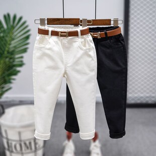 韩版男女童黑色白色修身小脚裤2024秋冬儿童纯棉弹力铅笔裤修身潮