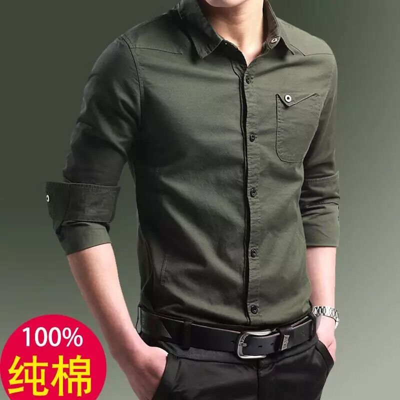 长袖衬衫男2020春季新款纯棉修身韩版潮流衬衣服男装外套休闲寸衫