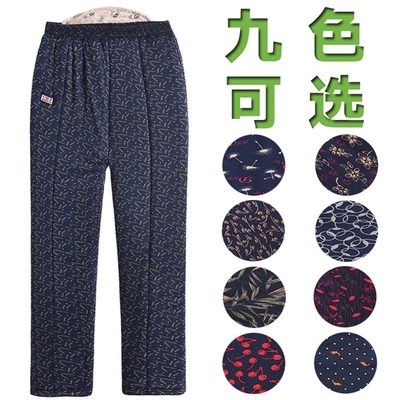 中老年人女裤冬款奶奶装保暖棉z裤宽松加绒加厚妈妈花裤子大码外