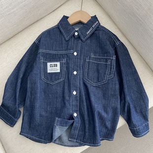 新品 纯棉软牛仔 2023秋季 衬衫 佰搭深色系 男童设计感牛仔衬衫