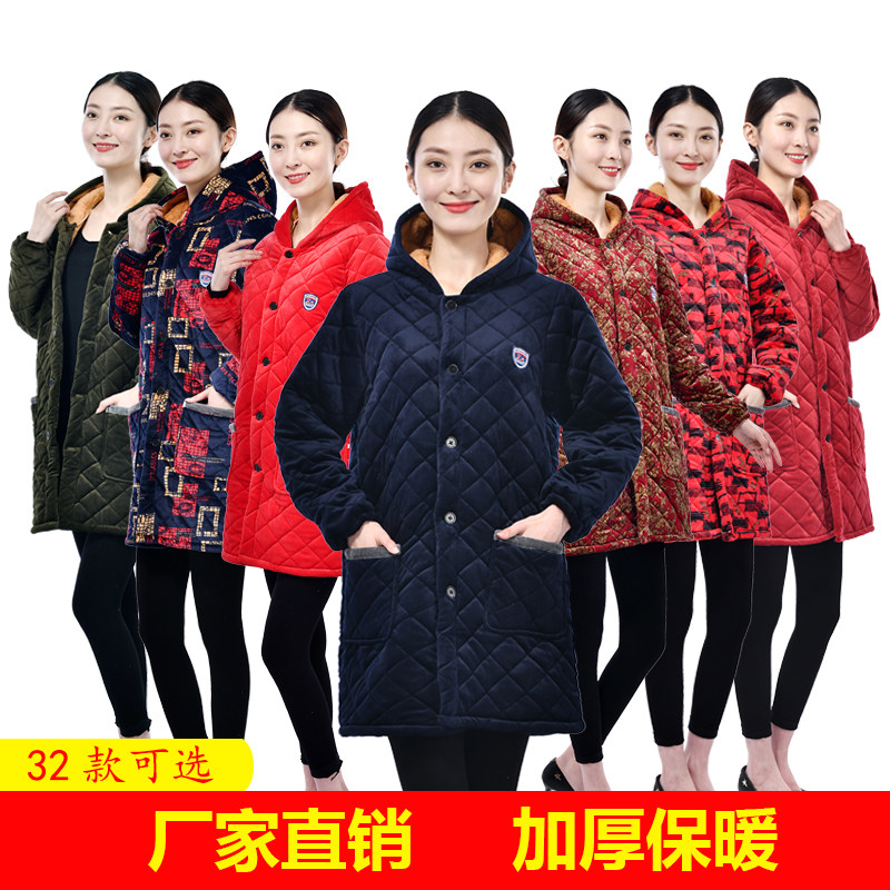 罩衣成人男女冬季加绒加厚工作服中长款厨房围裙韩版修身保暖棉衣