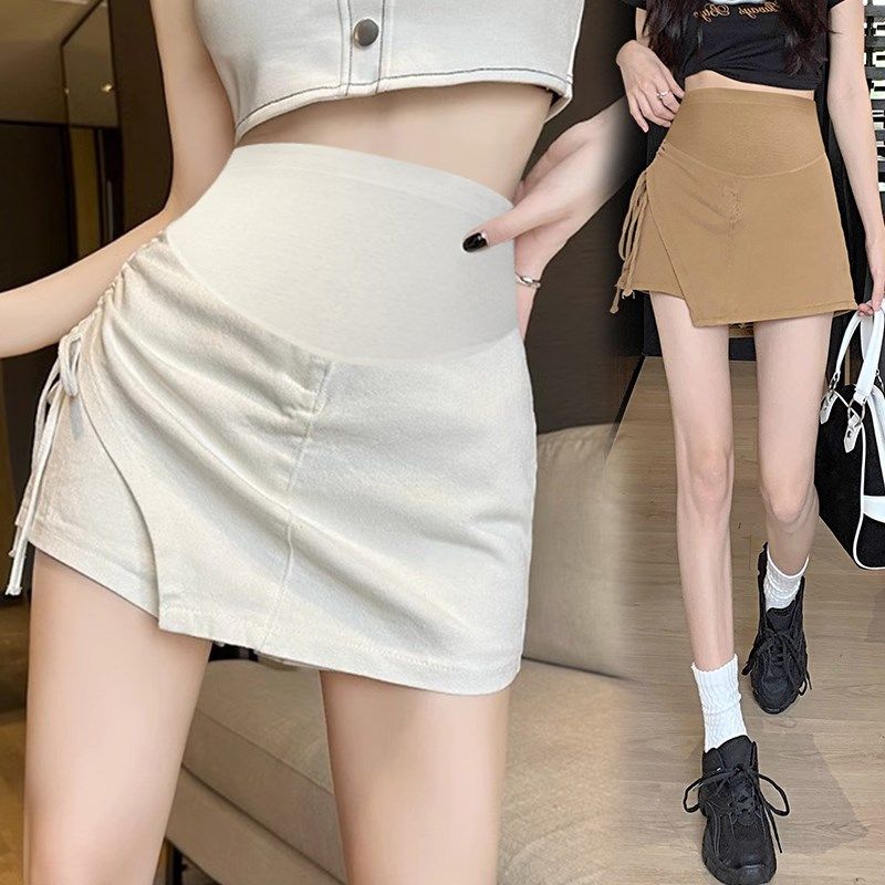 孕妇短裙裤夏季薄款外穿修身不规则系带孕妇半身裙托腹短裙小个子