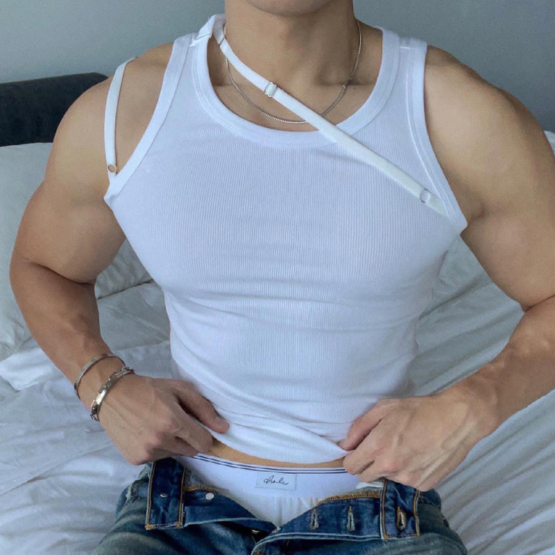 纯棉透气男背心紧身无袖夏季运动汗衫弹力修身纯色休闲大尺码男装