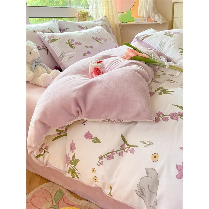 高端2024新g款A纯棉B牛奶绒床上四件套冬季全棉珊瑚法兰绒双面被