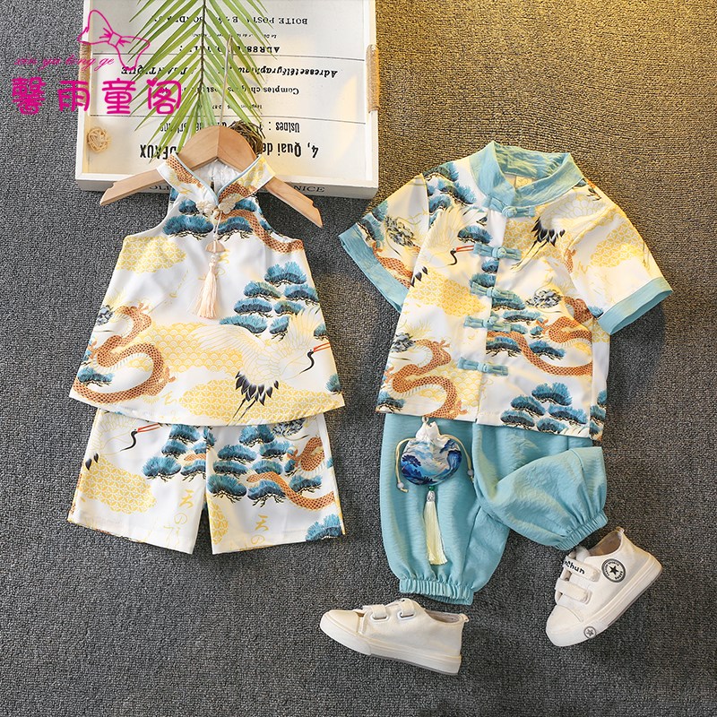 汉服男女童唐装套装中国风儿童薄款中式古装宝宝夏装民族演出服装