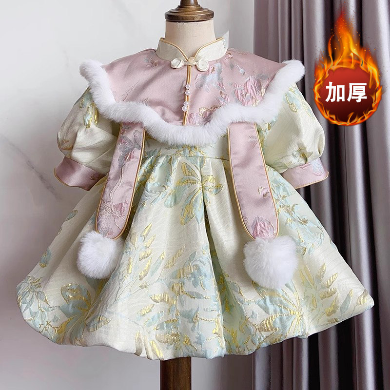 中式女童周岁宴礼服女宝宝国风婴儿唐装高端婚礼公主裙春秋洋气