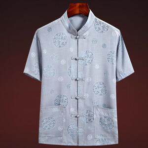 唐装男中老年人复古风亚麻爸爸夏装棉麻爷爷父亲休闲衣服套装生日