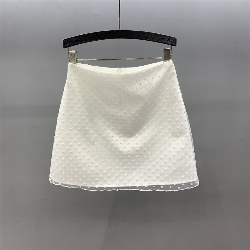 白色半身裙女2025年春夏新款时尚网纱波点短裙高腰显瘦a字包臀裙