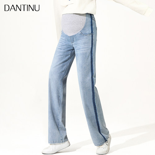 孕妇裤子春秋外穿牛仔阔腿裤时尚直筒春季大码宽松拖地长裤春装