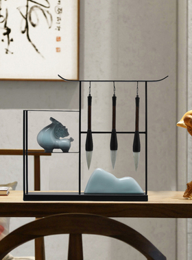 新中式毛笔架小摆件创意家居书房书桌办公桌禅意桌面古风软装饰品