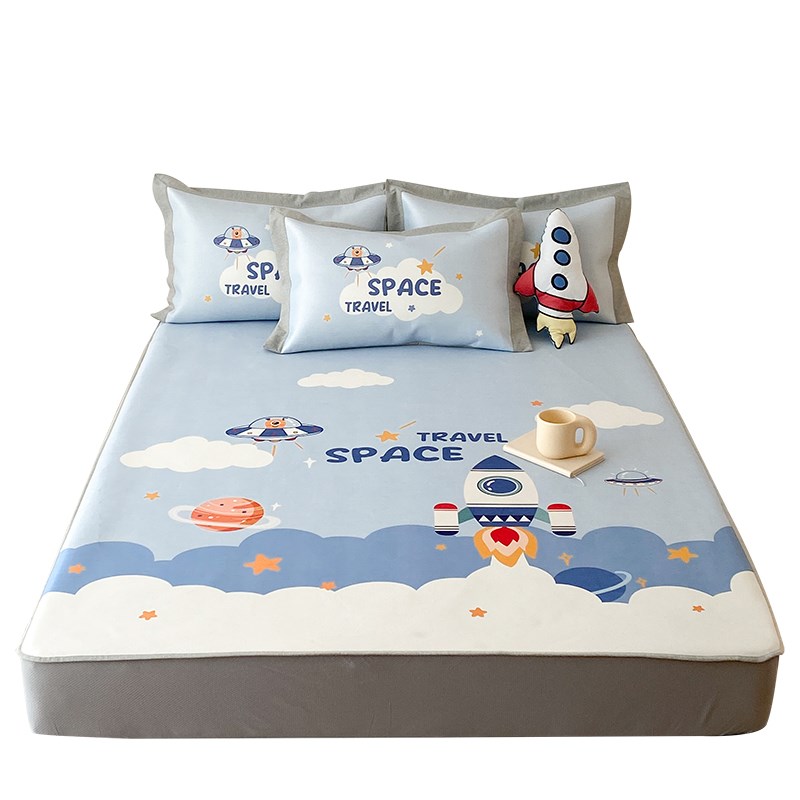 高档儿童上下床凉席1米夏天1.2单人1.35冰丝席子1.5m男孩床笠款可