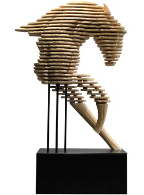 酒店大堂大厅落地摆件木马雕刻艺术品售楼处大型装修饰实木工艺品