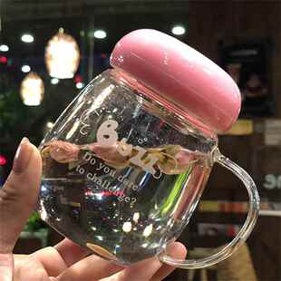 蘑菇带把玻璃杯透明水杯大肚家用可爱韩版小号杯办公室男女泡茶杯