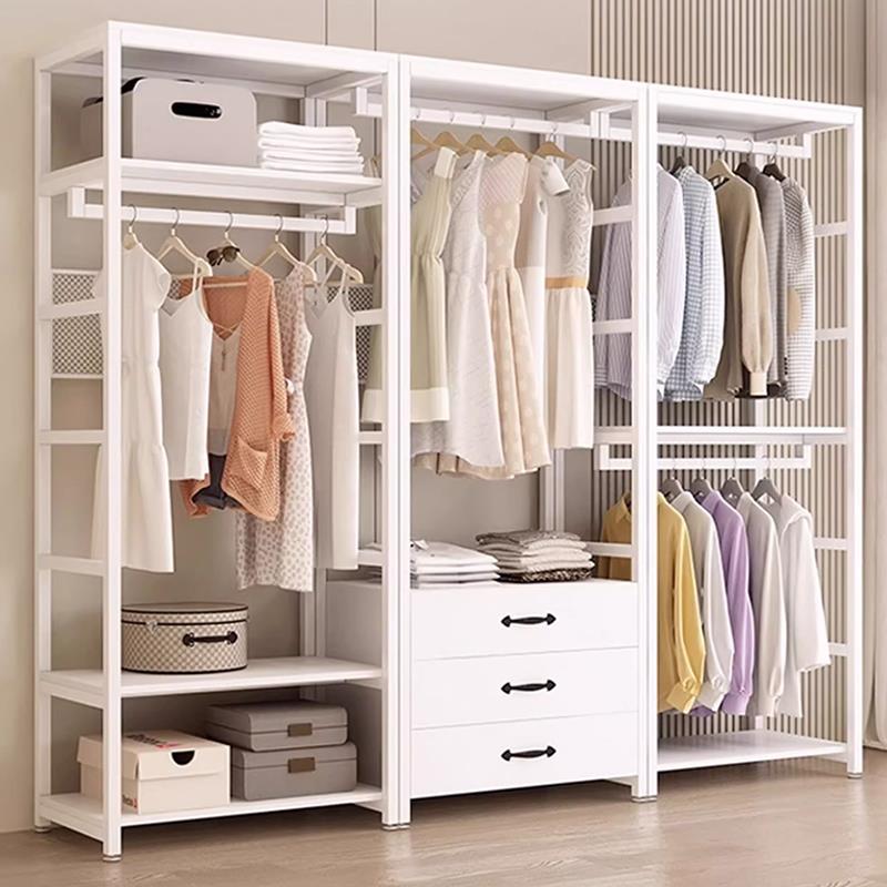 衣帽架家用卧室落地挂衣架步入式衣帽间自由组合奶油风开放式衣柜